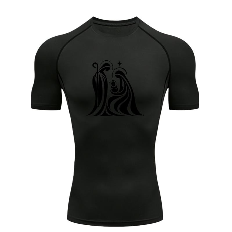 Nativity Scene  Men's Sports T Shirt Training Fitness Gym Jogging Running Compression Shirts Tight Elastic Breathable