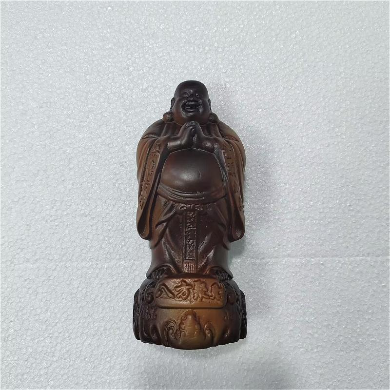 1pc Solid Wood Maitreya Buddha Ornament Wooden Buddha Carving Crafts Feng Shui Buddha Statue Decoration Home Furnishing Decor H 14CM