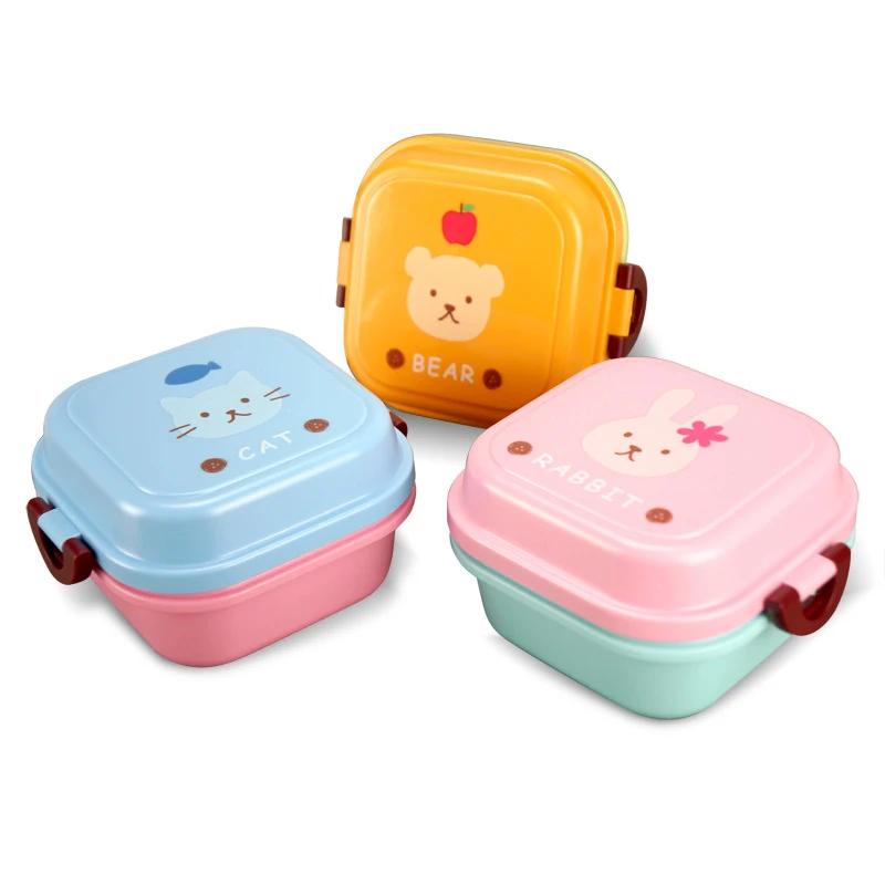 Mini Bento Box For Kids Cute Animal Lunch Box Double-layer Round Children's Lunch Box Snack Box Portable Microwave Lunchbox