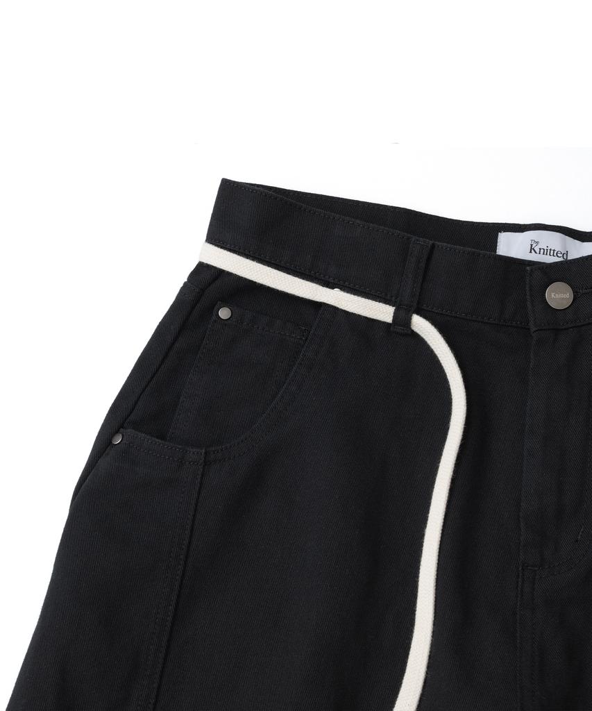 KNITTED Outstring Curved Cotton Balloon Pants Black