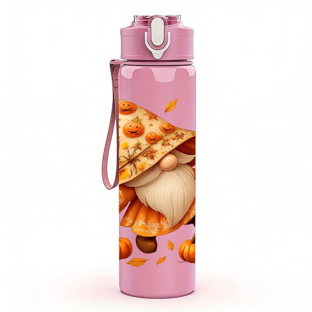 1PC Mushroom Elf Fall Theme Print 750ml Color Plastic Sports Water Bottle Leakproof Flip Straw Lid Suitable for Sports Office Home Use