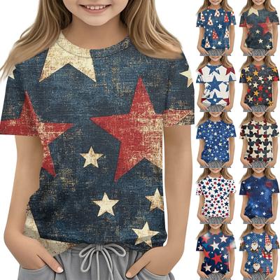 Kids Fashion Casual Short Sleeve Independence Day Print Round Neck T-shirt Top