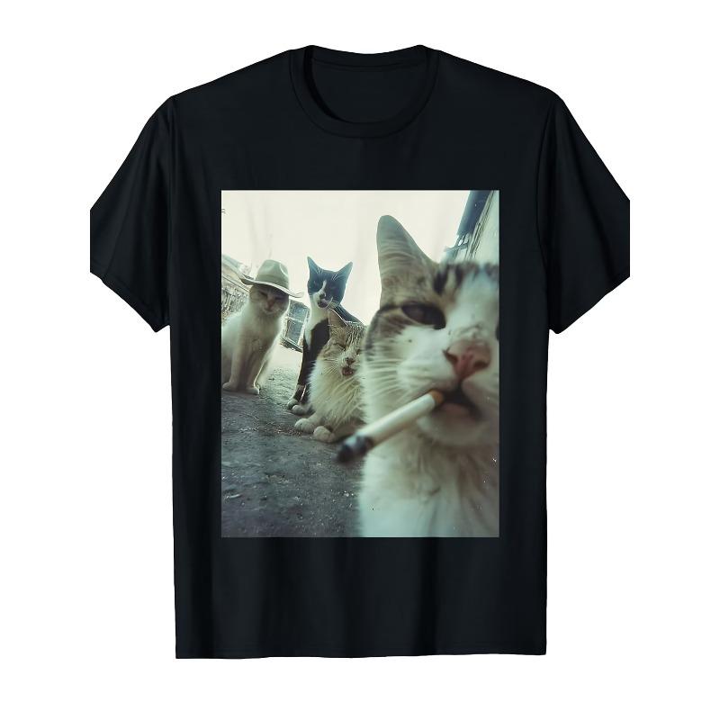 Cool Cat Smoker TShirt Pet Enthusiast Gift Neutral Pattern TShirt Animal Enthusiast Clothing Funny Cat Shirt Y2k S