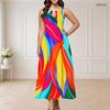 Women Plus Size Sleeveless Round Neck Triple Keyhole Cutout Printed White Navy Blue Long Dress