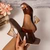 Fashion Elegant Sexy Fish Mouth Square Toe Alien Heel High Heel Sandals Women's Summer Open Toe Plus Size Flat Slippers