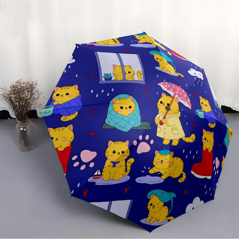 1pc Rainy Day Cats Automatic Folding Umbrella - Portable Collapsible Design, 8-Rib Iron Frame, Durable Fabric yy251125137