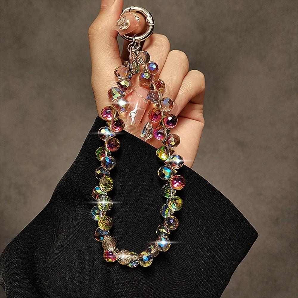 Glitter Crystal Bead Keychain Transparent Bag Pendant Stylish Wrist Crystal Chain  Women Girls