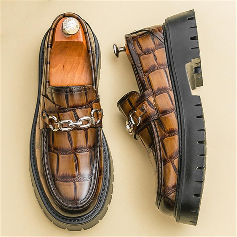 Fashion British New Fashion Men's Metal Chain Thick-soled Height Increasing Shoes Male Moccasins Wedding Prom Homecoming Footwear