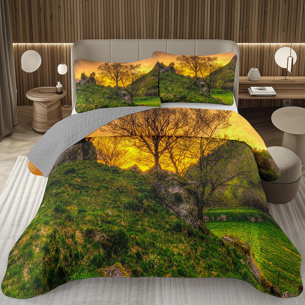 Tree Bedspread Nature Landscape Bedspreads for Boys Girls Reversible Grey Coverlet Set Modern Abstract Art Quilted Bedding Queen