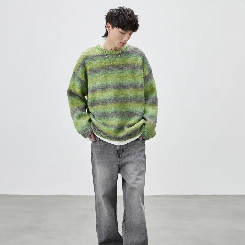 Mohair Sweater Men's Long-sleeved Men's Knitted Sweater Loose Striped Clothes Men's Wool Sweater Couple Coat Versatile
