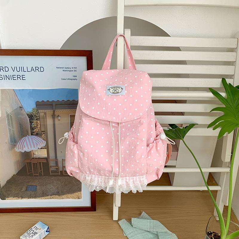Schoolbag Korean version cute student schoolbag casual ins polka dot solid color backpack bag women's large capacity lightweight versatile backpack