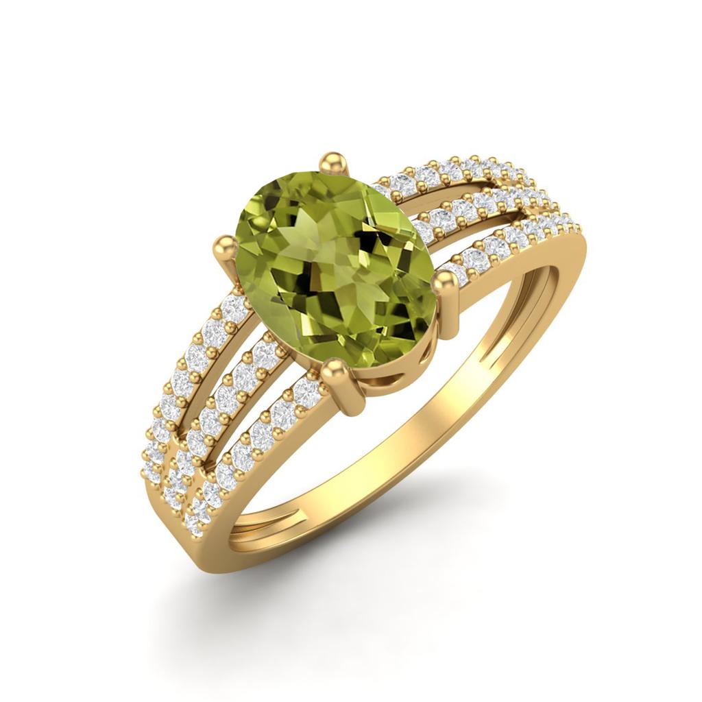 1.79 Ctw Oval Peridot 925 Sterling Silver Gold Vermeil Split Shank Women Engagement Ring