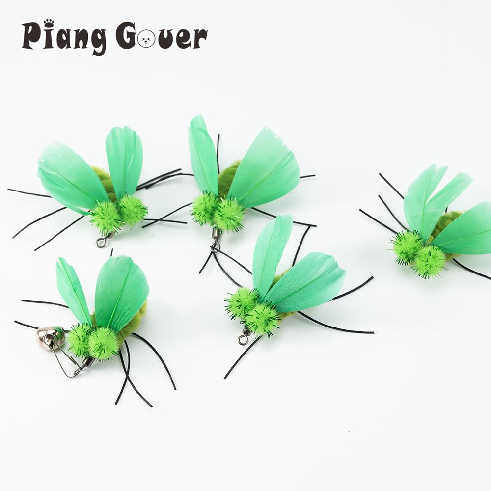 Small Bee Artificial Insects Cat Teasing Stick Change Head Toy Pet Feather Wings Toys