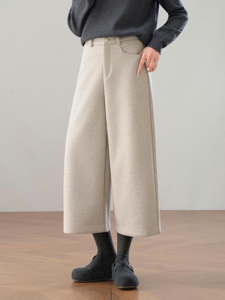 Women's 2025 Winter High-Waisted Wool Blend Wide-Leg Pants: Petite & Plus, Thickened, Slimming, Casual Cropped Commuter Style.