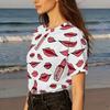 Simple and Personalized Lipstick Lip Print Short Sleeved Round Neck T-shirt for Women's Summer Casual Versatile Daily Top