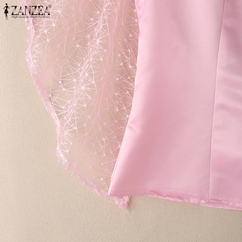ZANZEA Women Summer V-Neck Lace Splice 3/4 Sleeve Blouse