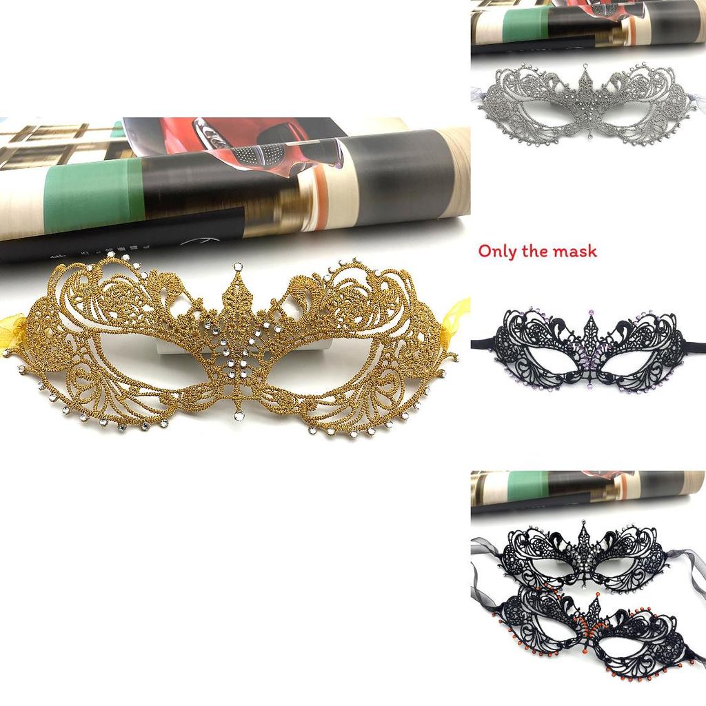 Halloween Lace Mask With Rhinestones For Costume Party And Kids Adults