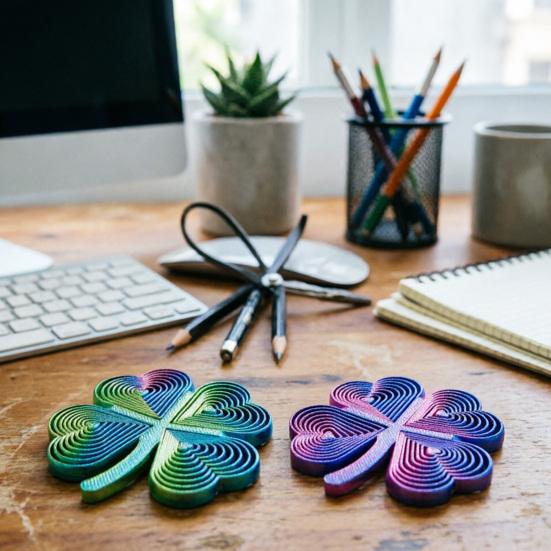 3D Printed Sensory Fidget Toy Four-Leaf Clover Shaped Whirling Spiral Toy Stress Relief Spinning Toy for Office Desk
