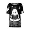 Womens Casual Short Sleeve Pullover Top Halloween Ghost Print Round Neck Relaxed Fit Tee Shirt