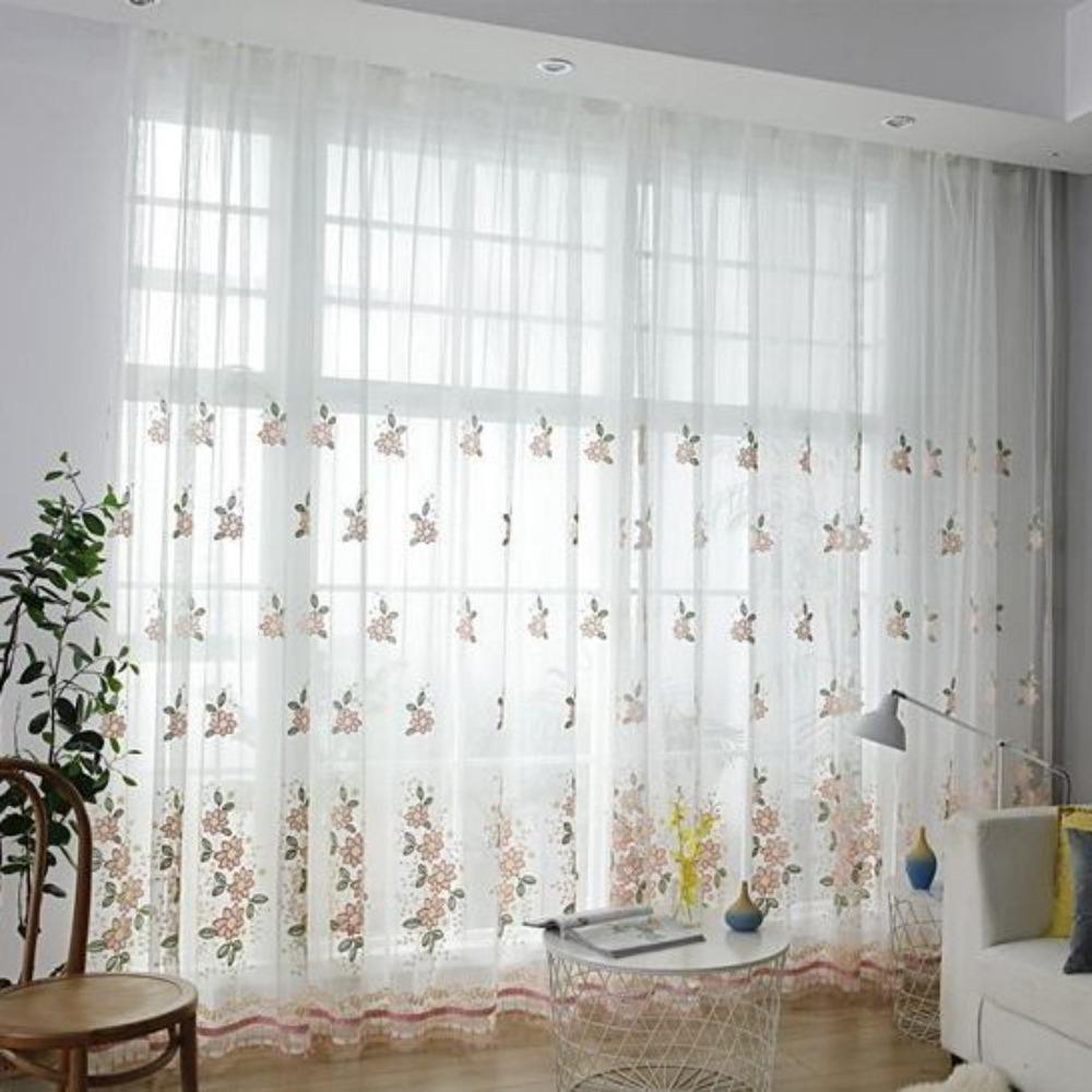 Embroidered Window Yarn Curtain, Embroidered Tulle Curtains,Window Decoration For Bedroom Living Room Home Decor