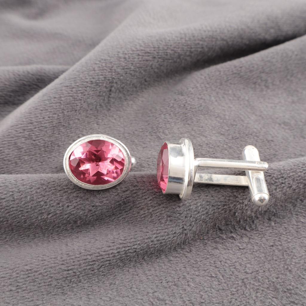 Rosa Turmalin Edelstein 925 Sterlingsilber Schmuck Handgefertigte Manschettenknöpfe 0.59" CL-2-13