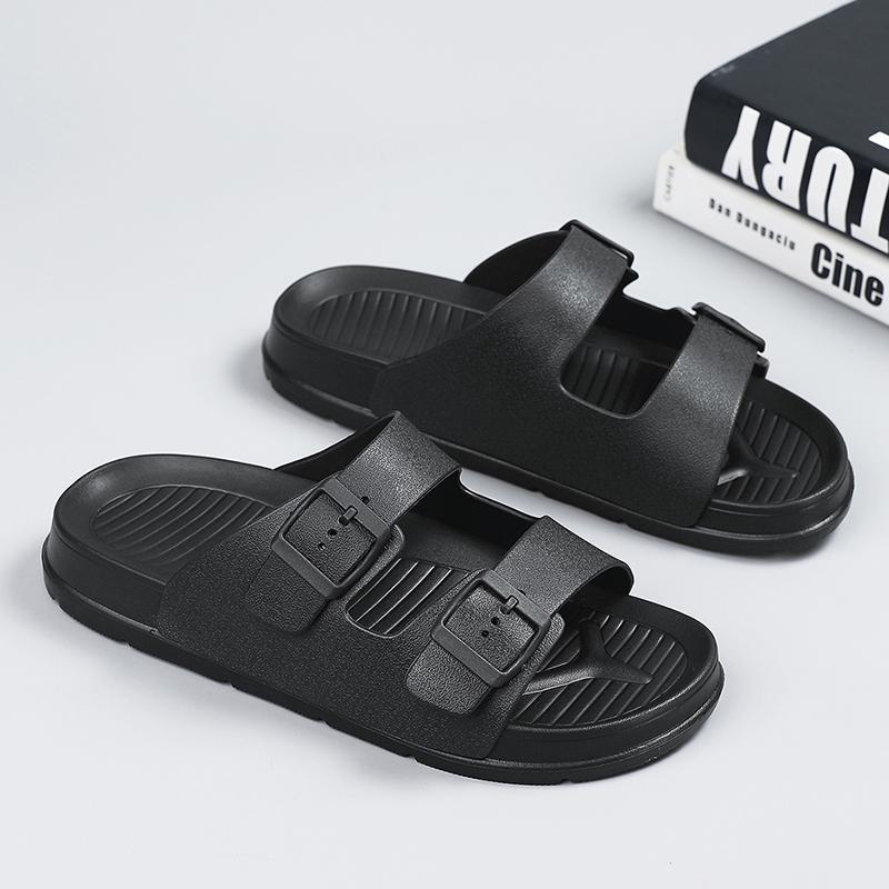 

Fashion Summer Men s Casual Slippers Simple Solid Color Buckle Plastic Slip-On Flats Couples Adjustable Slippers Outdoor Sandals 42 чёрный