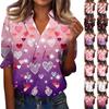 Camisa Feminina Manga 3/4 Decote V Estampada Roupa de Trabalho Casual Regular Colarinho