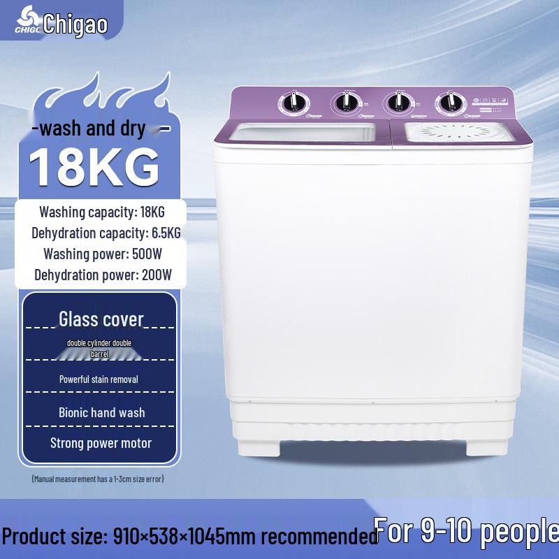 Dual Tub Semi-Automatic Washing Machine, 10kg Large Capacity for Dorms & Rentals