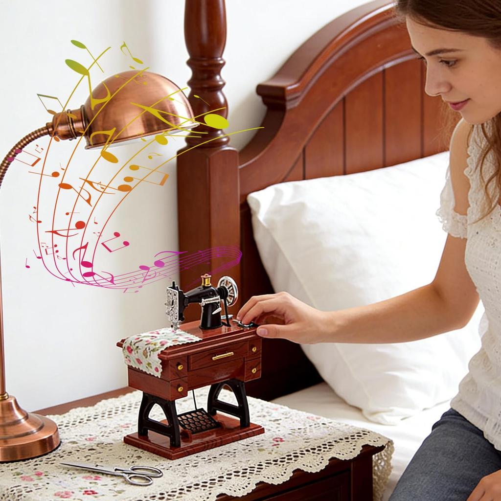 Sewing Machine Desk Decoration Hand-crank Music Box Ornament Sewing Machine Mini Music Box for Wedding Party Gathering Home