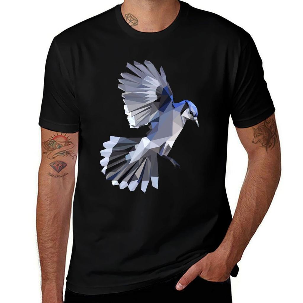 Geometric Blue Jay Tshirt Casual Graphic Print Tee
