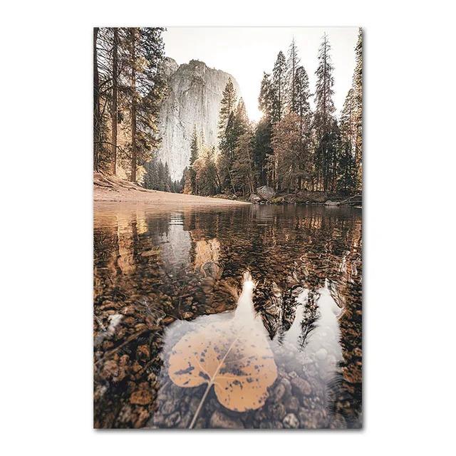 Nordic Natural Landscape Canvas Print Posters Animal Cow Deer Lake Snow Mountain Forest Railway Wall Art Decor Pictu