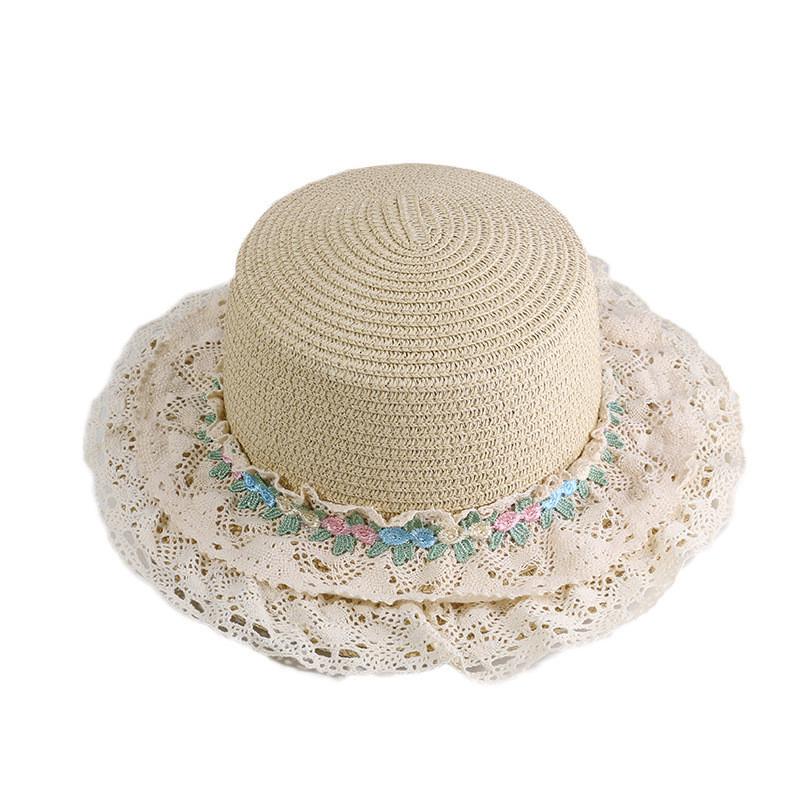 French Lolita Lace Flower Sun Hat With Wide Brim For Summer Beach Outdoor Wear