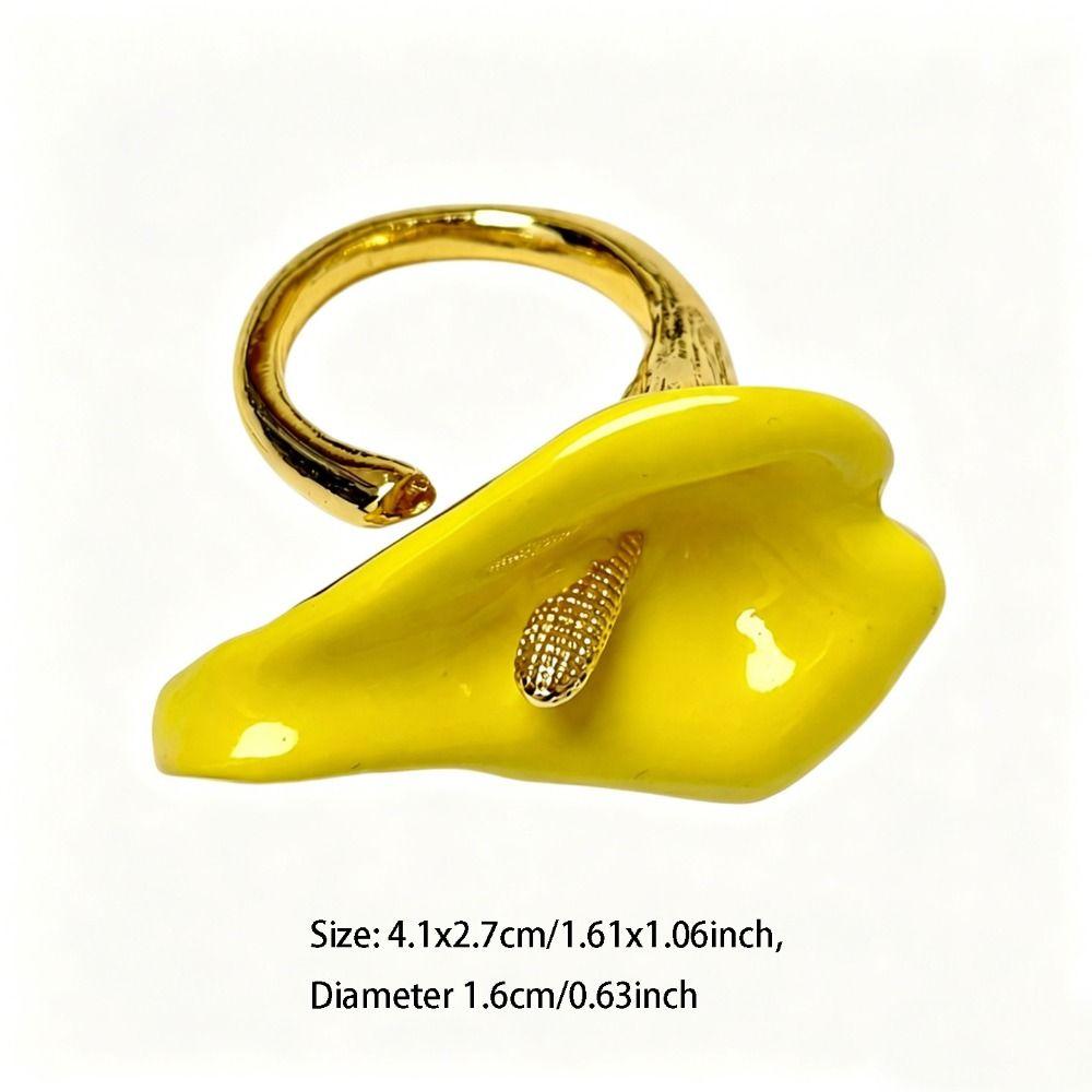 Elegant Adjustable Enamel Calla Flower Ring Metal Colorful Geometric Open Ring Opening Minimalist Vintage Ring Women