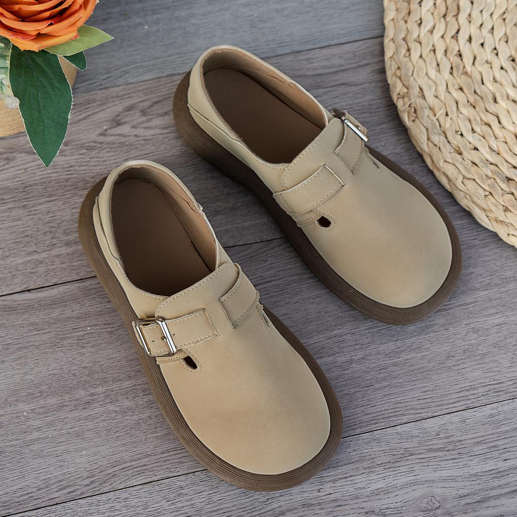 Fashion Spring Autumn Women Low Heels Relax Shoes Female Classic Soft Loafers Pumps Lady Retro British Style Buckle Thick Soled Shoes