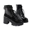 Stivali Martin da Donna a Punta Larga con Tacco Chunky Lucido - Stivaletti con Lacci Frontali e Cinturino con Fibbia, Stivali alla Moda Autunno/Inverno