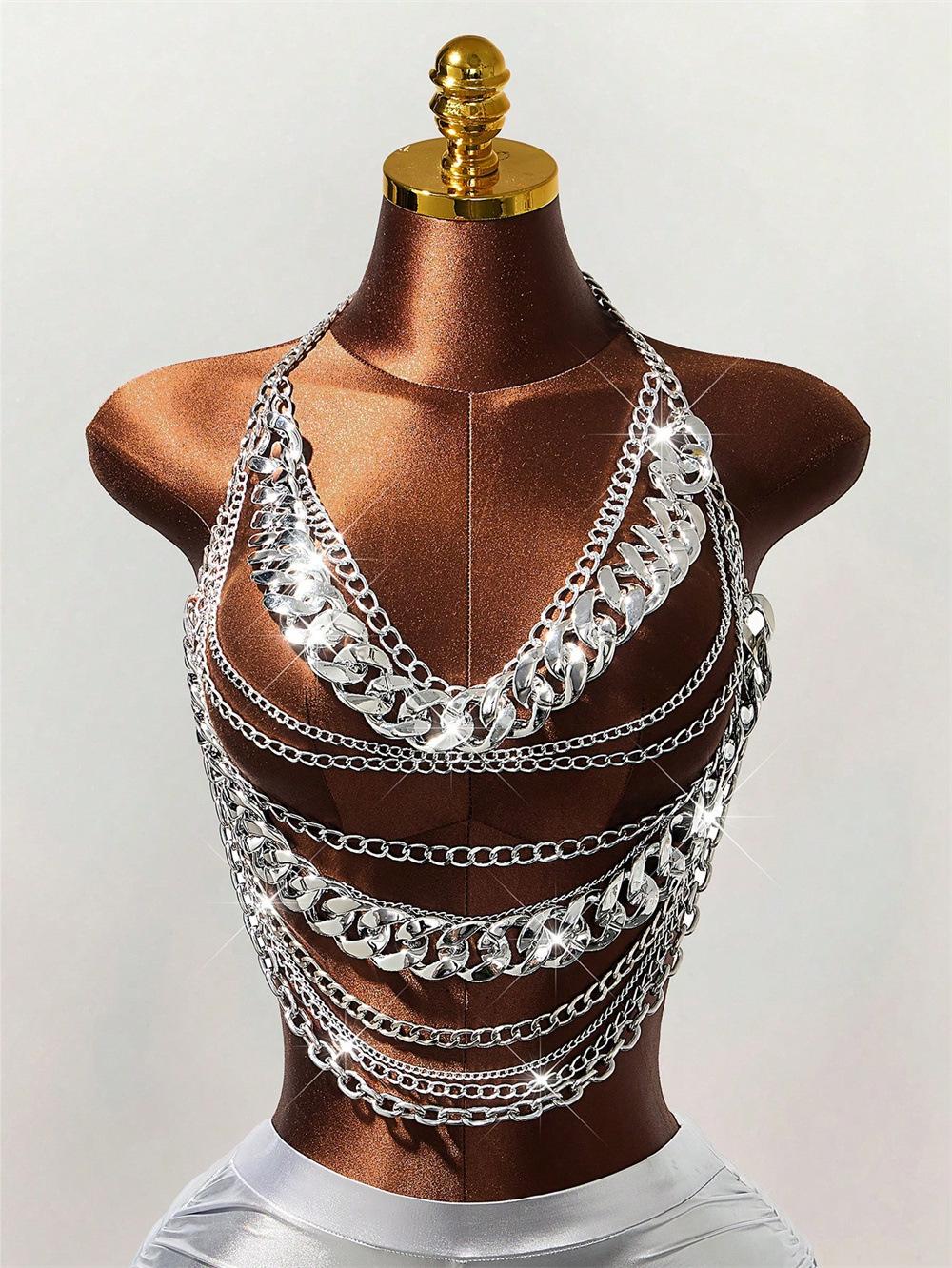 Sexy Women Hollow Chest Body Chain Lady Vintage Metal Chest Chain Dance Belt Summer Beach Party Body Jewelry Gift серебряный
