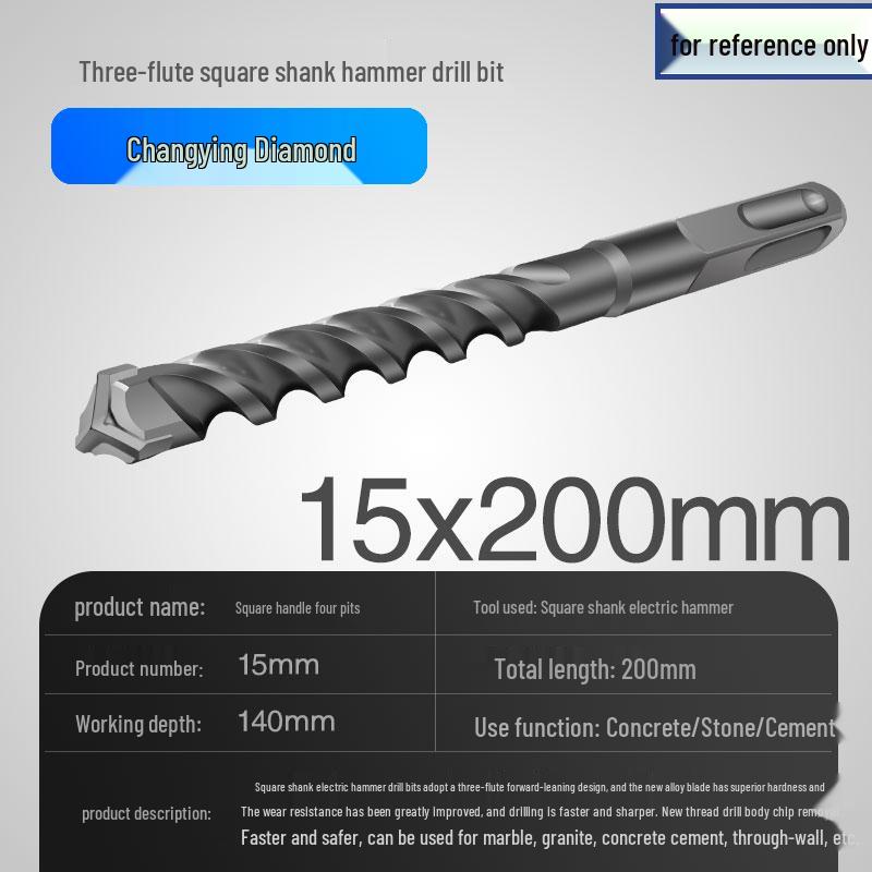Three-Flute Round & Square Shank Drill Bit for Concrete, Cement, Rebar, Stone, Granite, Marble.