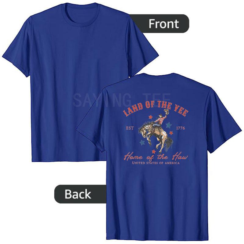 Land of The Yee Home of The Haw Cowboy Western 4th of July T-Shirt Funny Y2k Design Cow American Flag Graphic Outfit Saying Tee