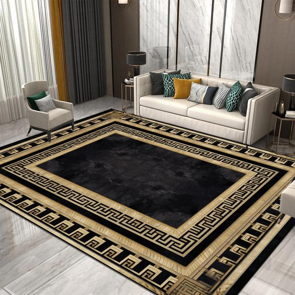 Modern Style Luxury Carpet Living Room Large Sized Rug Home Decoration Bedroom Non Slip Rug Washable Sofa Coffee Table Mat Black