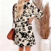 Women's Fashion Elegant Autmn And Winter Long Sleeve V,Neck Christmas Print Dress