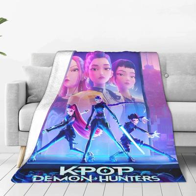 Huntrix Zoey Rumi Mira Korallfleece Plüsch Überwurfdecken KPop Dämonenjäger Decken für Bett Schlafzimmer Warmes Schlafzimmer Steppdecke,