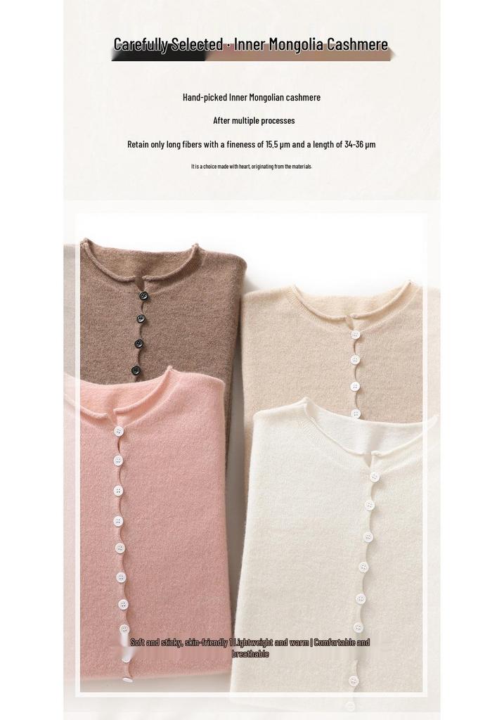 Women's 100% Cashmere Cardigan - Autumn/Winter Rolled Edge, Round Neck Buttoned Knit Sweater Coat