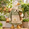 Garden Landscaping Supplies Rustic Goose Figurine, Resin Statue with Apron Holding Flowers, Vintage Style Figurines Cute Animal Ornament for