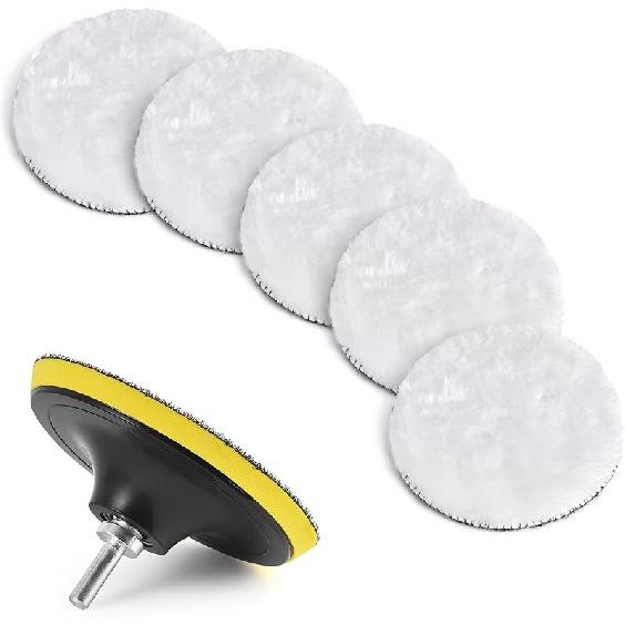 7 Pcs 3 Inch (80 Mm) Wool Buffing Polishing Pad Car Polisher Buffer Drill Attachment With M10 Drill Adapter