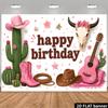 Pink Western Wind Birthday Theme Banner Background for Indoor and Outdoor Birthday Parties, Can Be Used As Wall Decoration