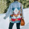DamenHerbst Denim Patchwork Wollmantel Retro Pelzige Midilänge Jacke Damen Jeansjacke Damen
