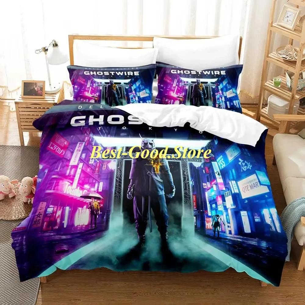 GhostwireTokyo Bedding Set Single Twin Full Queen King Size Bed Set Aldult Kid Bedroom Duvetcover Sets Anime Bed Sheet Set