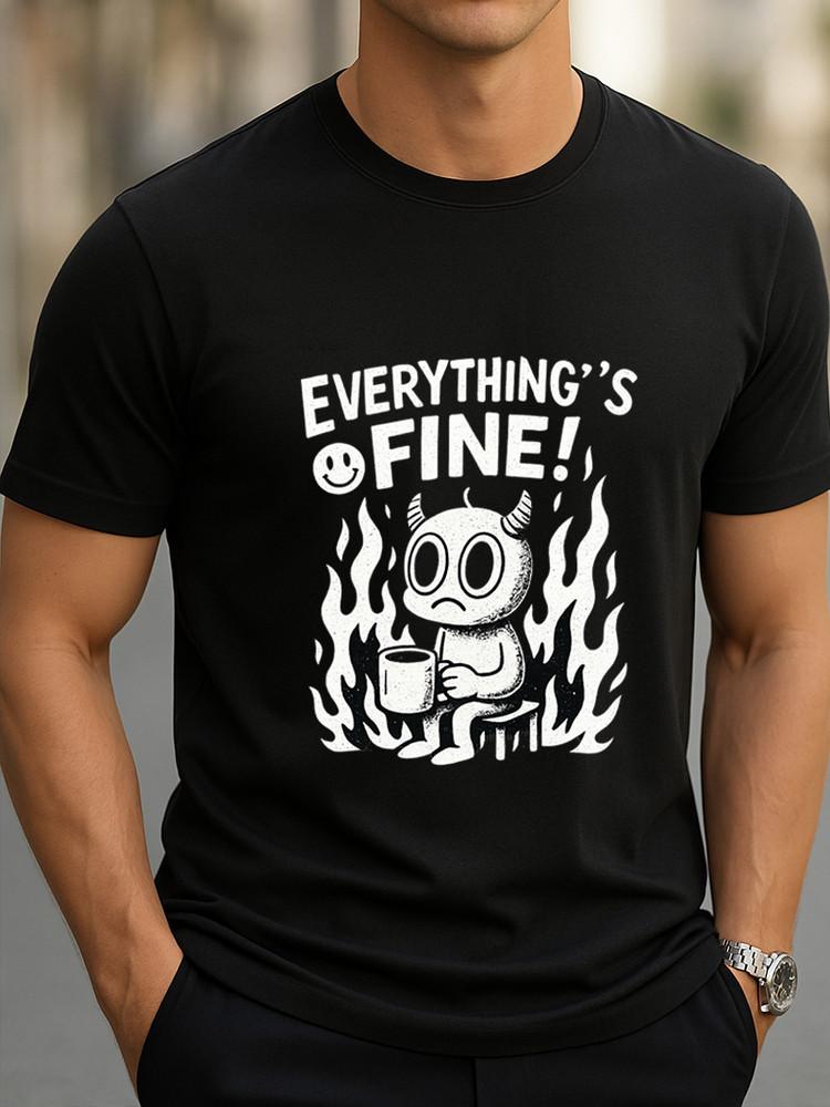 Everything’s Fine T-Shirt Funny Demon in Flames Meme Tee Dark Humor Graphic Tee Unisex T-Shirt XXXL