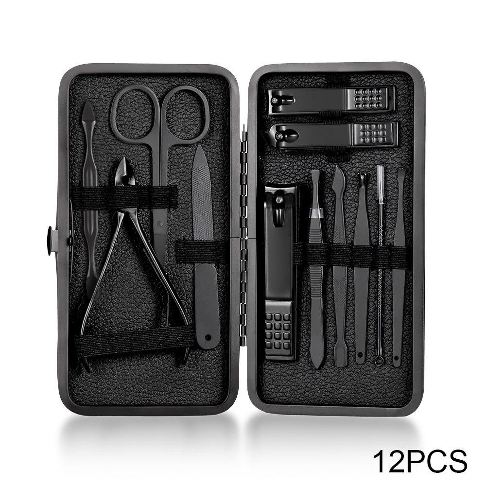 7/10/12/16/18Pcs Black Manicure Set Nail Clippers Hand Foot Face Care Stainless Steel Accessories Stainless Steel