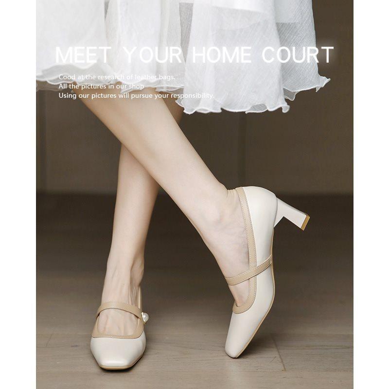 With High Heels, Women's Thick Heels, Bai Mary Jane's New Square Head Single Shoes, Women's Retro Skirt 2025 mid-French Heel